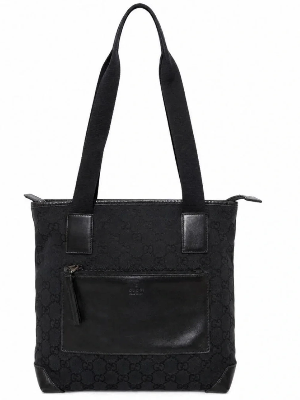 Gucci Black Monogram Canvas Tote with Front Zip Pocket